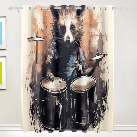 Raccoon Rack Drum Black Out Curtains 84 Inch Length Curtains for Sliding Glass Doors Bedroom Living Room 2 Pack