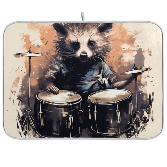 Raccoon Rack Drum Dish Drying Mat Dish Drainer Rack Mats Water Absorbent Non-Slip Easy Clean Heat Resistant for Kitchen Counter