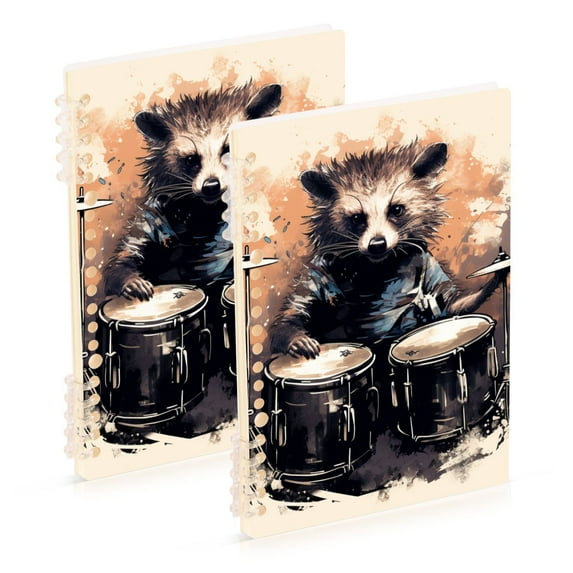 Raccoon Rack Drum Ring Binder Notebook Journey Note Diary College Ruled Spiral Notebook Study Loose Leaf Paper A5 60 Pages
