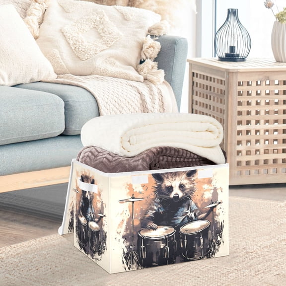 Raccoon Rack Drum Storage Basket Foldable Laundry Basket Shelf Kids Toy Storage Container Organizer with Handles