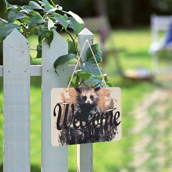 Raccoon Rack Drum Welcome Sign for Front Door Porch Wreath Door Sign Home Decoration Rustic Farmhouse Style
