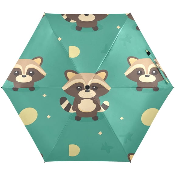 Raccoon Repeat Pattern Umbrellas for Sun Auto Open Close UV50+ Waterproof 5-Fold Compact Fiberglass Frame