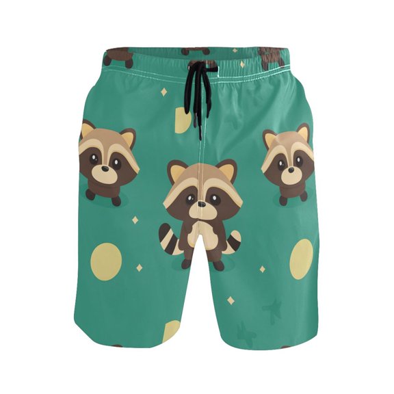 Raccoon Repeat Pattern XX-large Size Men's Quick Dry Beach Shorts with Mesh Lining, Lightweight