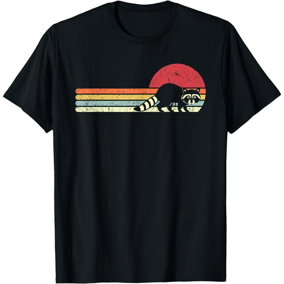 Raccoon Retro Style Unisex T-Shirt for Men Women Kids Toddler,Black Color,Size L