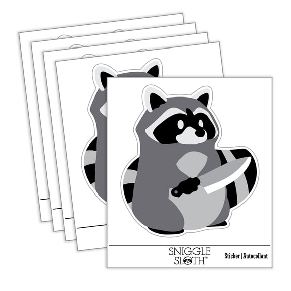 Raccoon Robber with Kitchen Knife Car Window Bumper Water Bottle Phone Tablet Laptop Waterproof Vinyl Decal Sticker Set 5-Pack - Gloss Finish - 2.0"