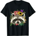 thumbnail image 1 of Raccoon Shirt Floral Raccoon Face Trash Panda Raccoon Lover T-Shirt, 1 of 5