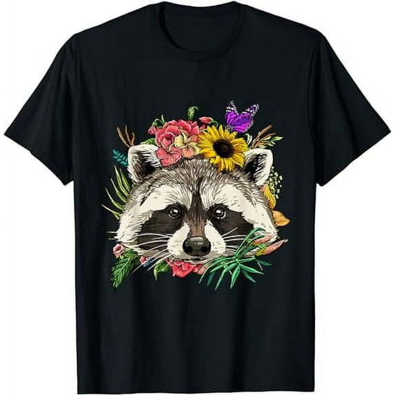 Raccoon Shirt Floral Raccoon Face Trash Panda Raccoon Lover T-Shirt