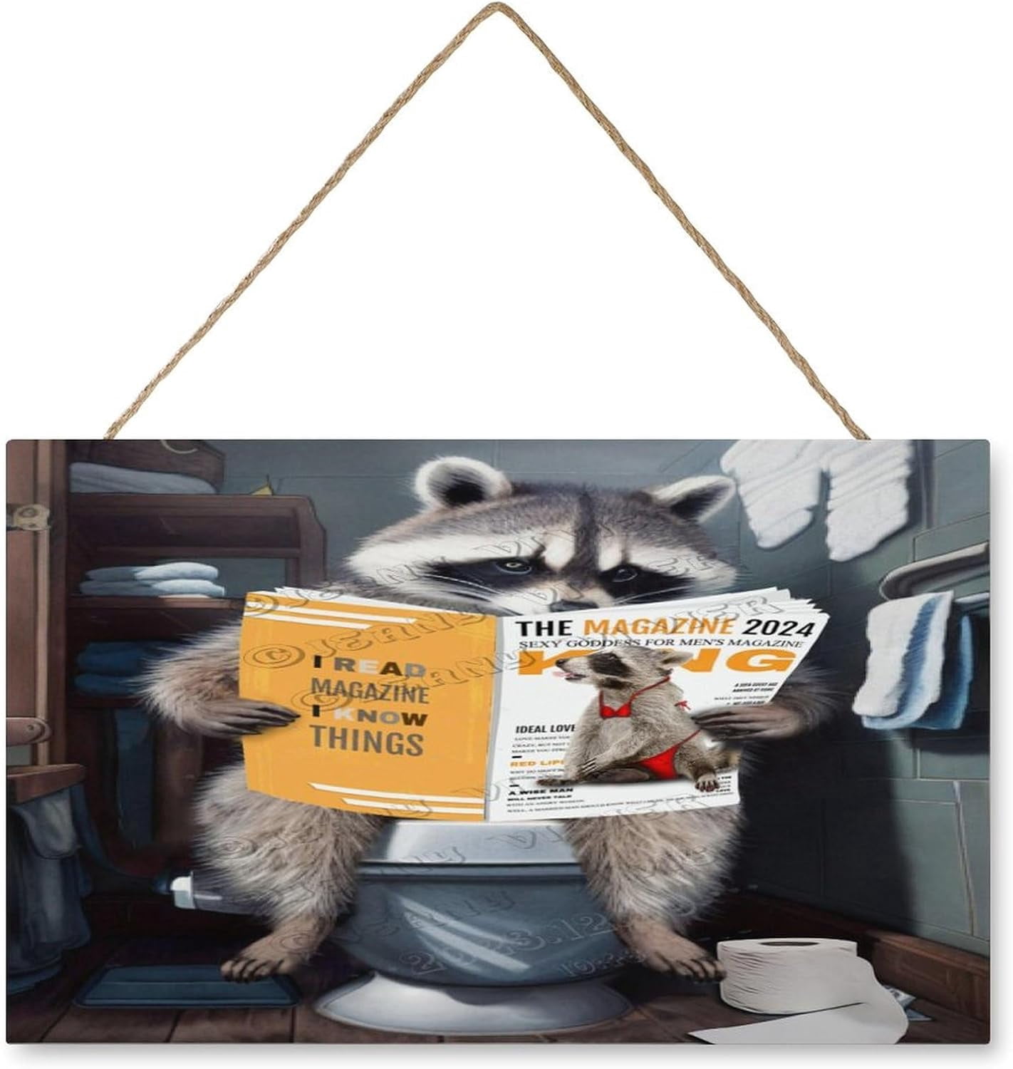 Raccoon Sitting on Toilet Poster Raccoon Reading a Magazine Print ...