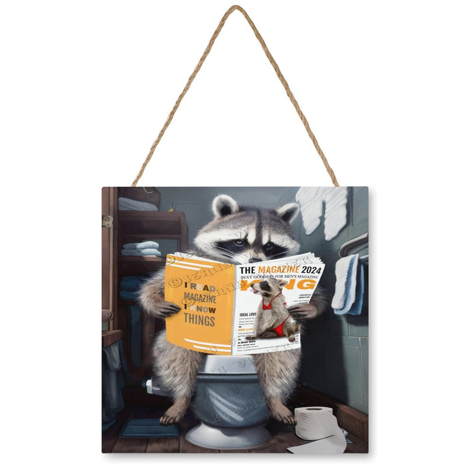 Raccoon Sitting on Toilet Poster Raccoon Reading a Magazine Print ...
