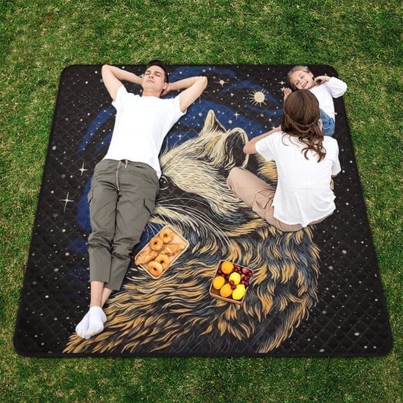 Raccoon Space Universe Beach Blanket Outdoor Picnic Blanket 78"x 78" Waterproof Foldable for Beach Camping Travel Hiking Grass Lawn Park