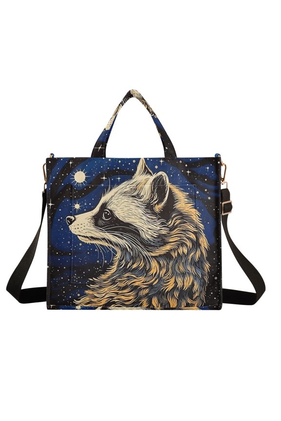 Raccoon Space Universe Corduroy Tote Bag Handbag Large Messenger Bag Shoulder Crossbody Zipper Bag Purse