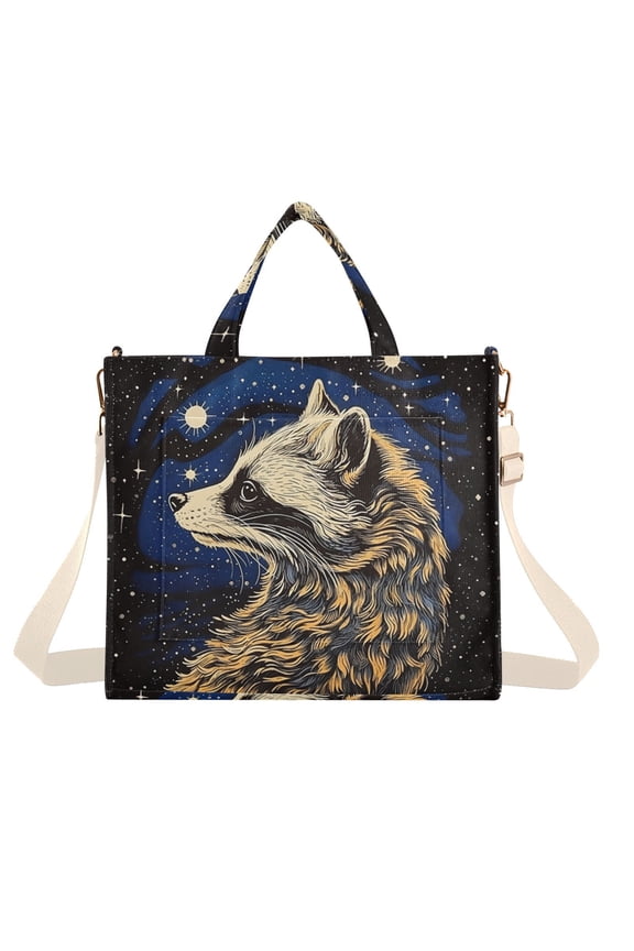 Raccoon Space Universe Corduroy Tote Bag Handbag Large Messenger Bag Shoulder Crossbody Zipper Bag Purse