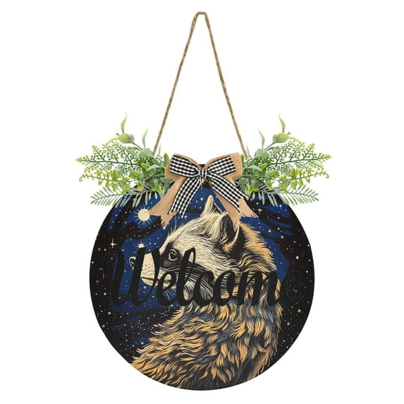 Raccoon Space Universe Welcome Sign for Front Door Wreath Door Sign for Farmhouse Porch Decoration Indoor Outdoor