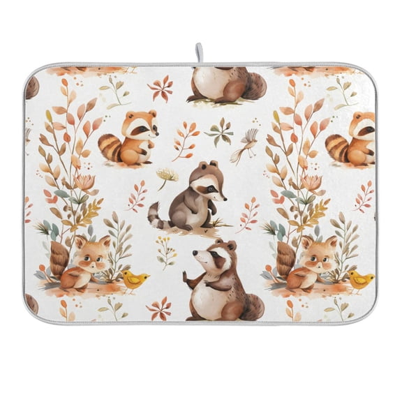 Raccoon Squirrel Duck Dish Drying Mat 16x18 Absorbent Microfiber Draining Rack Pad for Kitchen Counter Sink