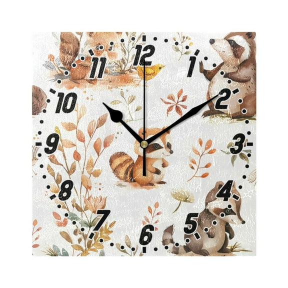 Raccoon Squirrel Duck Wall Clock Battery Operated Silent Non-Ticking Bedroom Office Kitchen Home School Decor 7.8"(Black)