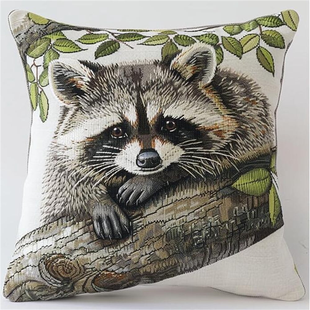 Raccoon Stamped Cross Stitch Pillow Kits,Cute Animals 11CT Cross Stitch Cushion Cover Embroidery Kit Needlepoint Handmade Cushion for Home Decor 17x17in