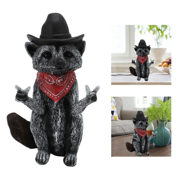 Raccoon Statue, Cute Animal Figurine for Garden and Home Decor, Lifelike Raccoon Sculpture for Desk, Shelf, and Outdoor Patio Display