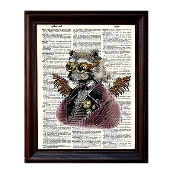 Raccoon Steampunk Portrait - Dictionary Art Print Printed On Authentic Vintage Dictionary Book Page - 8 x 10.5