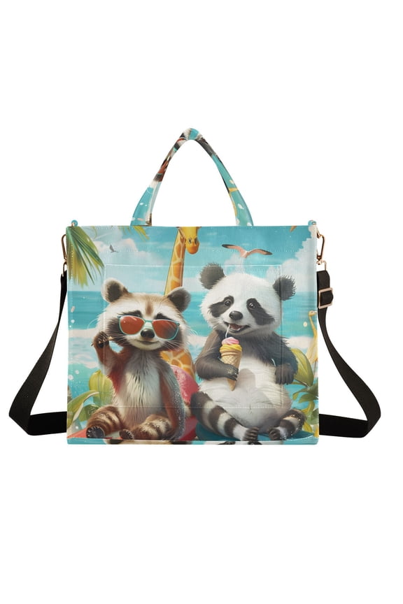 Raccoon Surfer Panda Giraffa Corduroy Tote Bag Handbag Large Messenger Bag Shoulder Crossbody Zipper Bag Purse