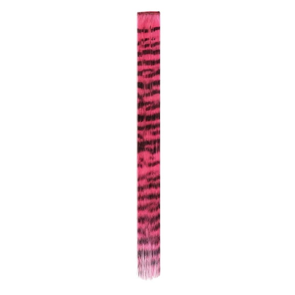 Raccoon Tail Hair Extensions 18 Inch Stripe Printed Piece Synthetic Straight Clip In Hair Extensions For Daily Use Random Color - Hot Pink