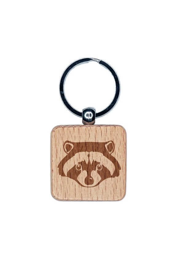 Raccoon Trash Panda Head Square Keychain Charm Tag - Engraved Wood