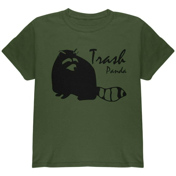 Raccoon Trash Panda Silhouette Youth T Shirt Military Green YMD