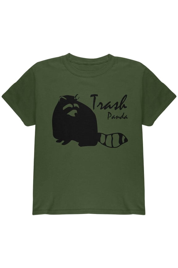 Raccoon Trash Panda Silhouette Youth T Shirt Military Green YXL