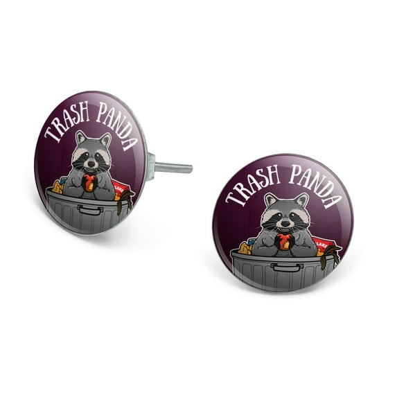 Raccoon Trash Panda in Garbage Novelty Silver Plated Stud Earrings