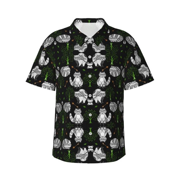 Raccoon Tree Arrow Hawaiian Shirts For Men, Summer Short-Sleeve Relaxed-Fit Button-Down Shirts 3x-Large