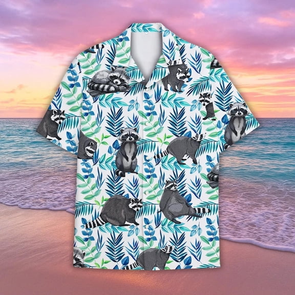 Raccoon Tropical Hawaiian Shirt, Funny Raccoon Shirt, Animal Aloha Shirt, Holiday Matching Tee, Button Shirt
