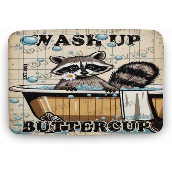 Raccoon Wash Up Buttercup Bath Mat,Cute Cartoon Raccoon Bathroom Rugs No Slip,Washable Cover Floor Rug Carpets Floor Mat 20x32 Inches for Kitchen, Bathtub, Shower and Bath Room