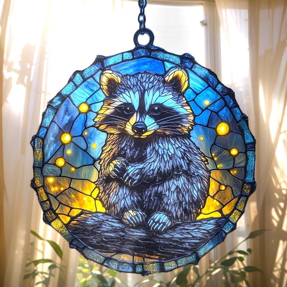 Raccoon Wavy Acrylic Suncatcher, Forest Animal Window Decor, Cottagecore Woodland Gift For Nature Lovers