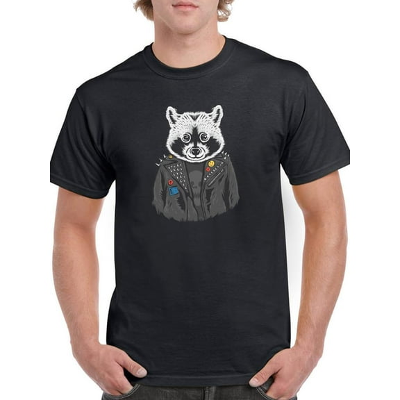 Raccoon With Black Jacket T-Shirt Men -Image by Shutterstock, Male Small