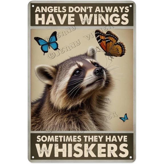 Raccoon With Butterfly Novelty Metal Sign 12x16 Inches - Charming Raccoon Decor with Butterfly, Perfect for Nature Lovers