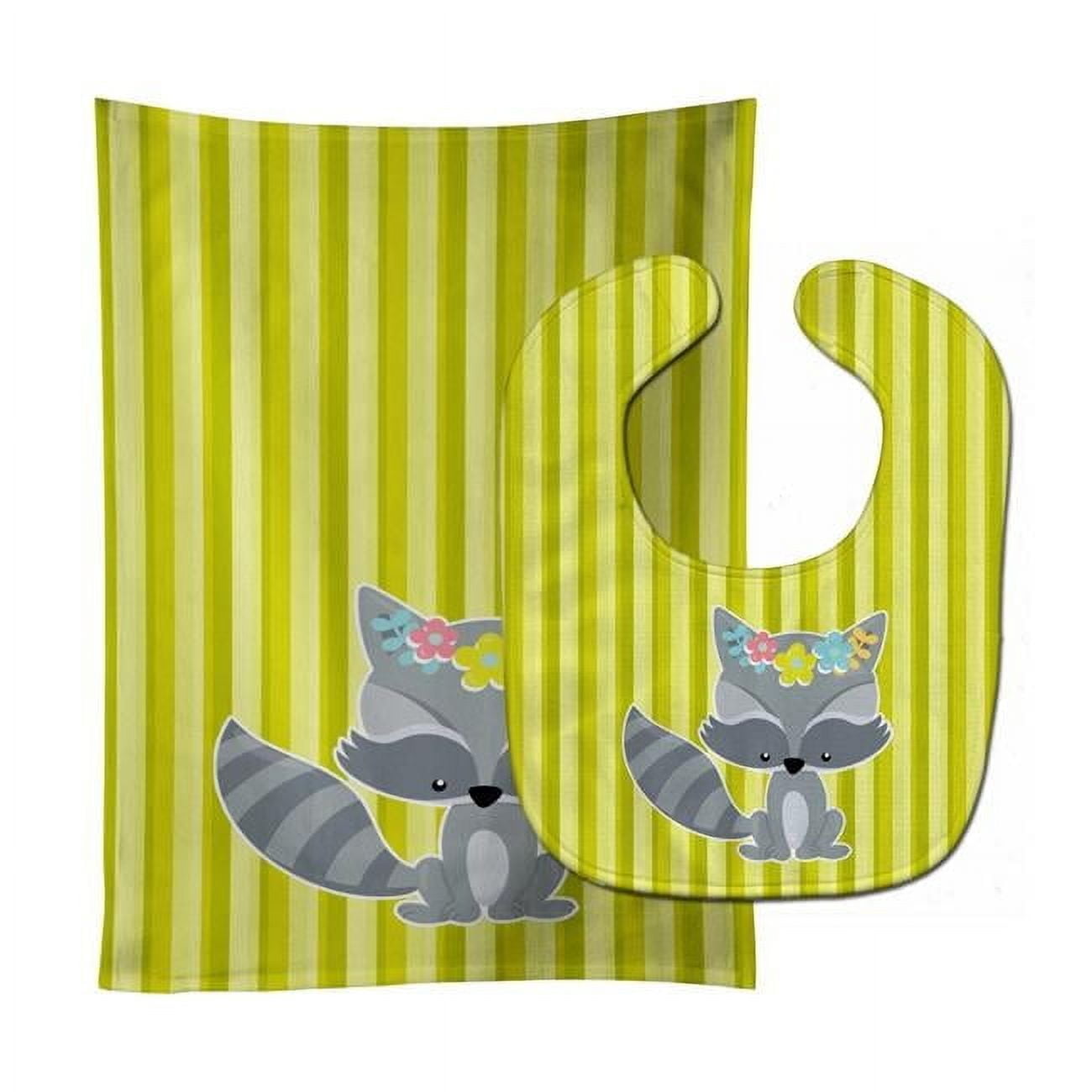 Raccoon With Flowers Baby Bib & Burp Cloth