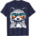 thumbnail image 1 of Raccoon With Glasses Sunglasses Retro Style Beach Vacation Unisex T-Shirt for Men Women Kids Toddler,Navy Color,Size YL, 1 of 5