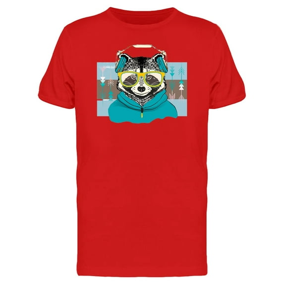 Raccoon With Headphones T-Shirt Men -Image by Shutterstock, Male Large