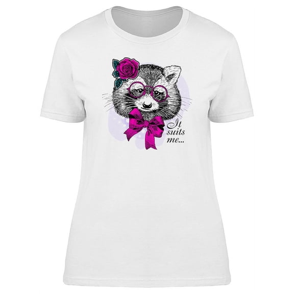 Raccoon With Pink Bow And Rose Tee Women's -Image by Shutterstock