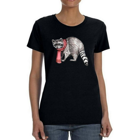 Raccoon With Red Scarf T-Shirt Women -Image by Shutterstock, Female Medium