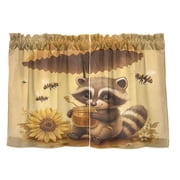 Raccoon and Bee 27"x24" Linen Look Cafe Curtain Set with Privacy and UV Protection