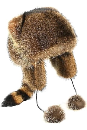 Raccoon hat with tail and ears, faux fur animal hat, winter earflap hat, Russian style warm hat, suitable for adults and children.