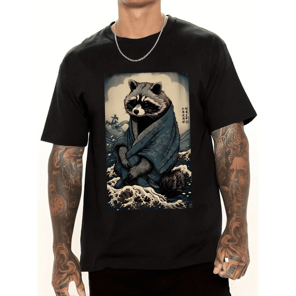 Raccoon in the Waves, Japanese Style T-shirt-