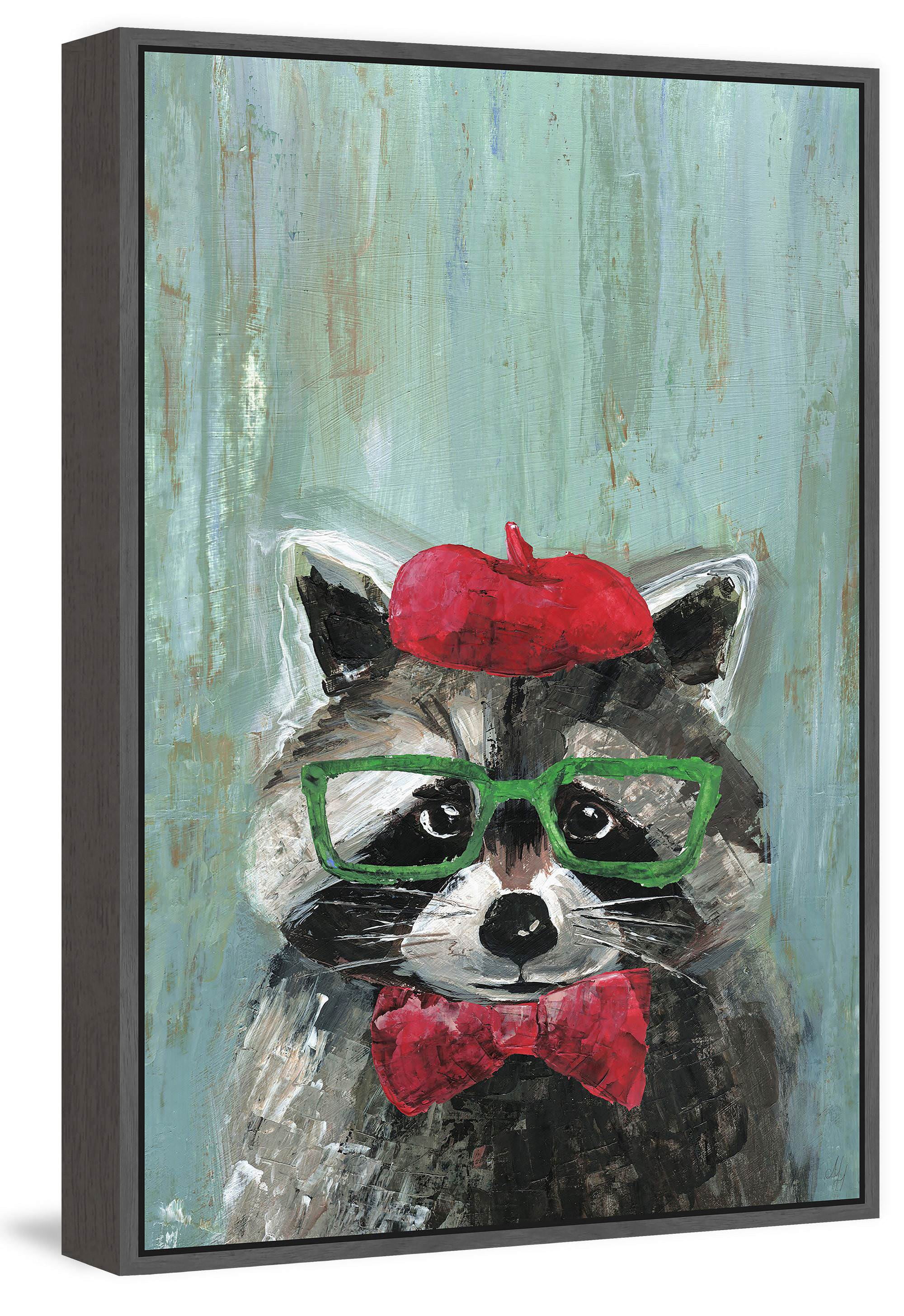 Raccoon the Painter Floater Framed Painting Print on Canvas