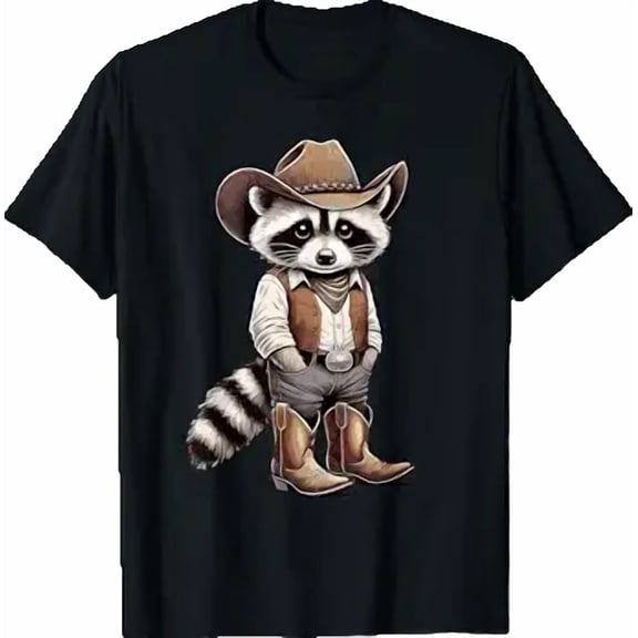 Raccoon with Cowboy Hat & Cowgirl. Funny Vintage Western T-Shirt