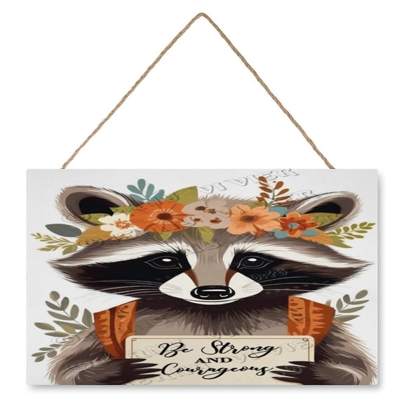 Raccoon with Inspiring Positive Quotes Decorative Wood Hanging Wood Plaque, Rustic Door Sign, Wall Decor Art, Housewarming Gift 10x16 IN