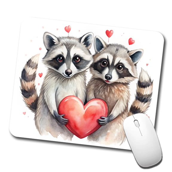 Raccoons In Love With Hearts Valentine's Day Mouse Pad Low Profile Gaming Mat