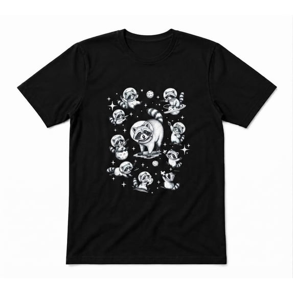 Graphic Raccon Raccoons In Space Funny Raccoon Lover Graphic Unisex Black T-shirt ...