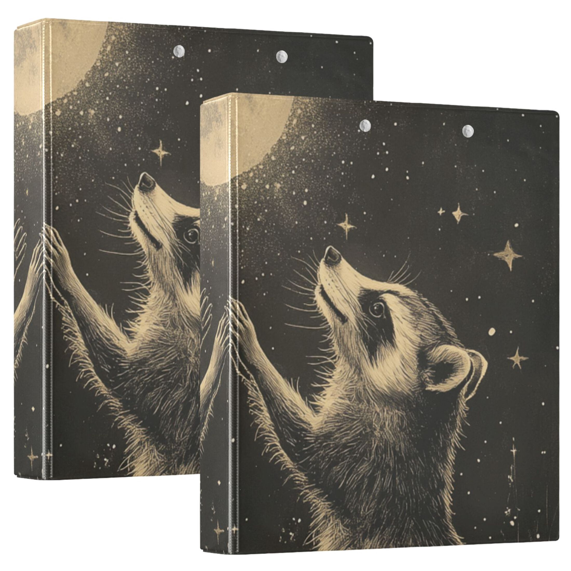 Raccoons Moon Stars 3 Ring Binders 1.5 inch Hardcover File Folders with Interior Pockets A4 Size Organizer for School Office Hospital