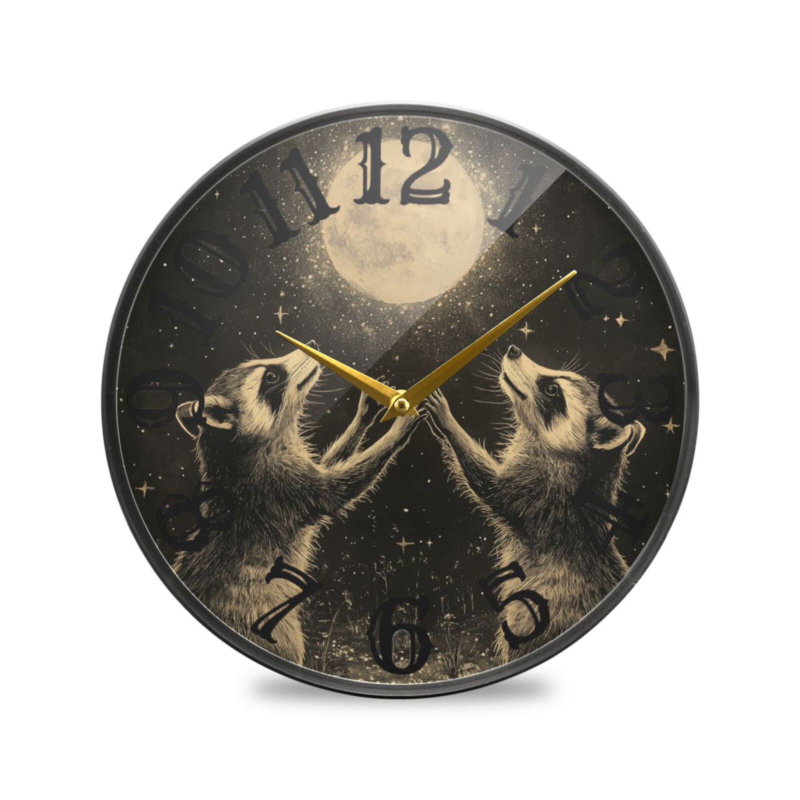 Raccoons Moon Stars Wall Clock 10 Inch Silent Non Ticking Battery ...