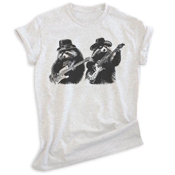 Raccoons Playing Guitar Tshirt, Unisex Women's Men's Funny Animal Raccoon Blues Guitar Rock And Roll, Heather Ash, X-Small